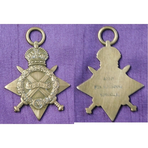 264 - British WWI 1914-1915 Star to 20231 Pte H.F. Bunn. Yorkshire Light Infantry