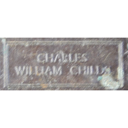 271 - British WWI Death Plaque named to Charles William Childs, some Verdigris and pitting