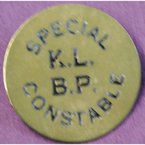 273 - British King's Lynn Bourgh Police Special Constable badge, brass and enamel with pin back fitting