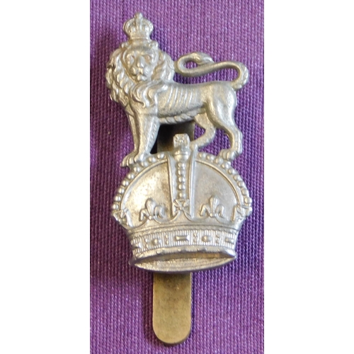 319 - British WWII Royal Devonshire Yeomanry cap badge, white metal with slider makers marked 'J.R. Gaunt ... 