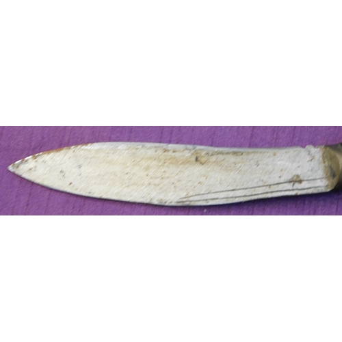 339 - Nepalese Tourist Kukri Knife, bone and wood inlaid sheath with brass frame.