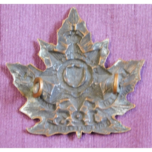 347 - British Commonwealth WWI Canadian Expeditionary Force 123rd Battalion (Royal Grenadiers) Cap Badge, ... 