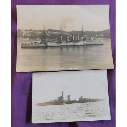 354 - British Royal Navy pictures including an A5 size  picture of H.M.S. Carnarvon - Villefranche and a p... 