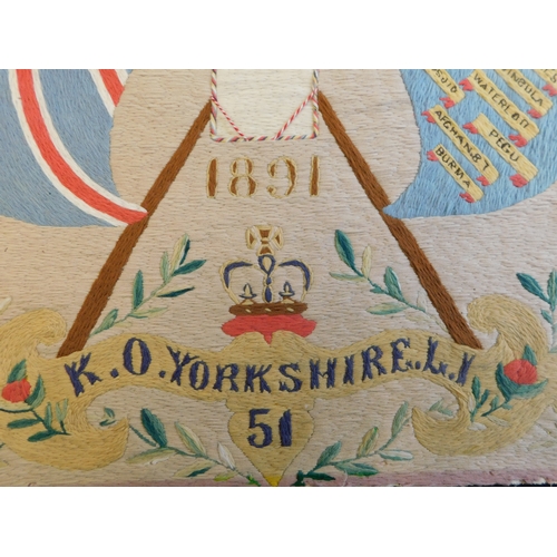 357 - Victorian Kings Own Yorkshire Light Infantry Regiment (51st Regiment of Foot) 1891 stitched panel ta... 