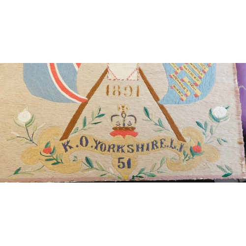 357 - Victorian Kings Own Yorkshire Light Infantry Regiment (51st Regiment of Foot) 1891 stitched panel ta... 