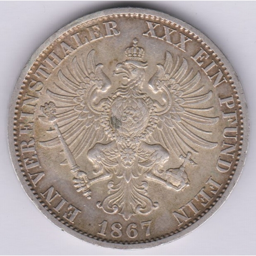 76 - Germany (Prussia) 1867 Silver Thaler, VF, obv inscribed by hand 