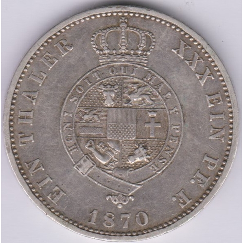 77 - Germany 1870 Silver Thaler Frederich Wilhelm, Gossh - Grand Duchy of Mecklenburg-Strelitz, GVF+