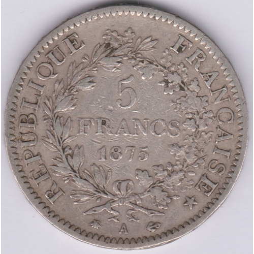 92 - France 1875A, 5 Francs, KM639, good fine / NVF