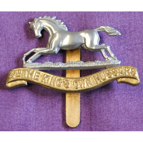 322 - British WWI 3rd The King's Own Hussars cap badge, bi metal with slider, reproduction