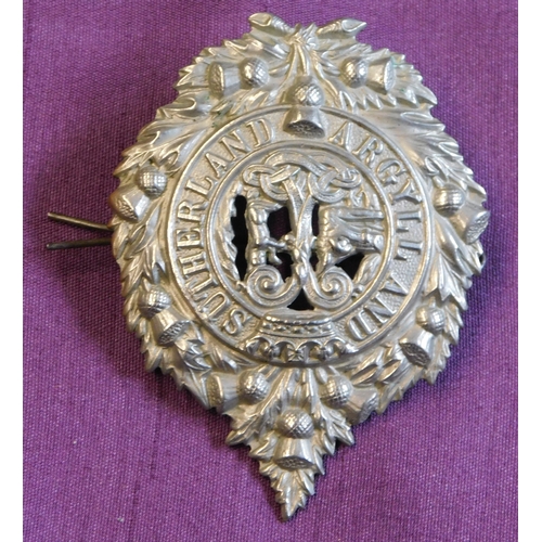 324 - British Argyll and Sutherland Regiment Glengarry cap badge, white metal and lugs