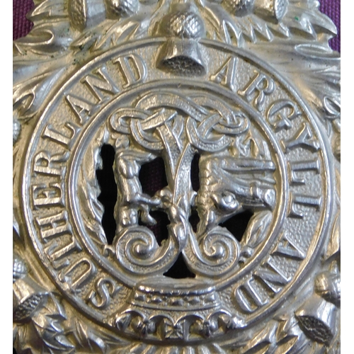 324 - British Argyll and Sutherland Regiment Glengarry cap badge, white metal and lugs