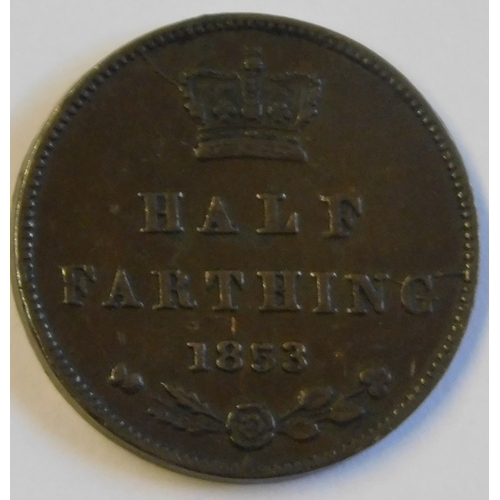 45 - Great Britain 1853 Victoria Half Farthing, EF