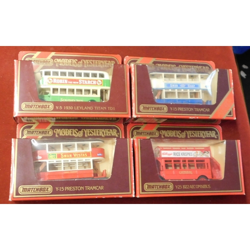 698 - Matchbox. Buses (x4). Y5 1930 Leyland Titan TD1. Y15 Preston Tramcar Robinson. Y15  Preston Tramcar ... 