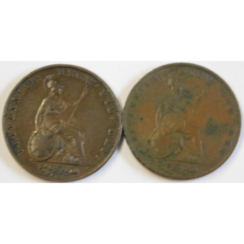 49 - Great Britain 1838 Victoria Halfpenny, GVF & 1841 Victoria Halfpenny VF, some carbon spots