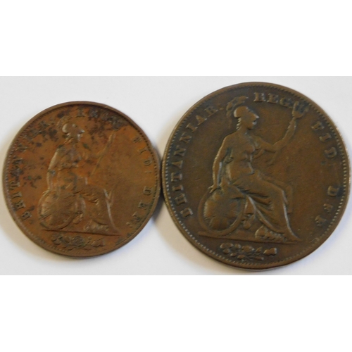 55 - Great Britain 1855 Victoria Halfpenny, AVF and Great Britain 1844 Victoria Penny, OT, fine