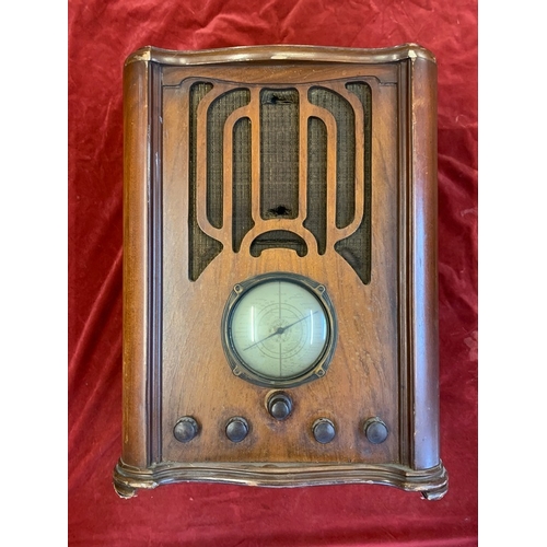 240 - Ferguson 1930s Tabletop Radio Receiver. A Ferguson model 378 radio in a wooden casing with a pleasin... 