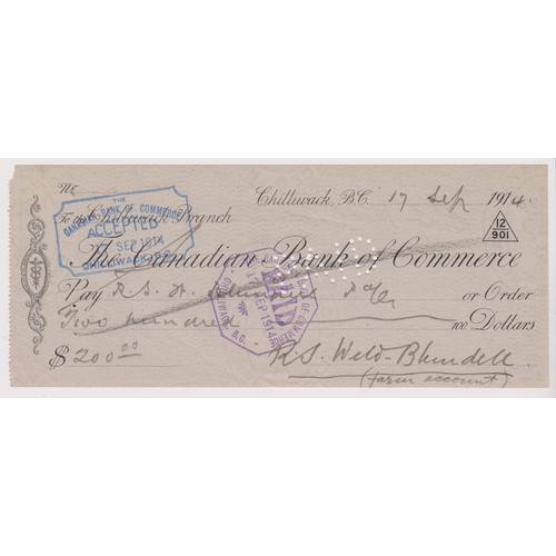 183 - Canadian Bank of Commerce, Chilliwack B.C. Paid Order 1914, black on grey. Printed 191