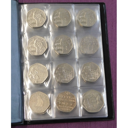 129 - Great Britain 50 pence collection in a small album 1973-2020, mostly EF-AUNC. Some duplication (49)