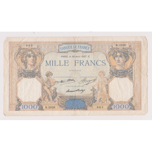 166 - France 1000 Francs (29 April) 1937, P79, Fine