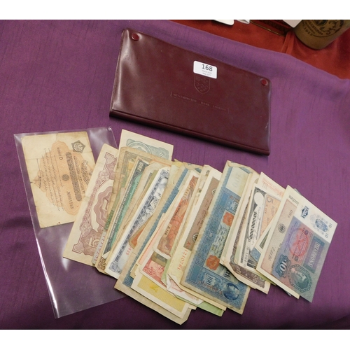 168 - Soldiers Wallet with range of German, European and Military notes, very mixed condition but several ... 