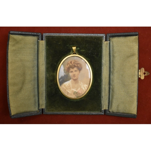 217 - Miniature Portrait of Lady, photo with hand illustrated highlights. Possibly Victorian. In gilt fram... 