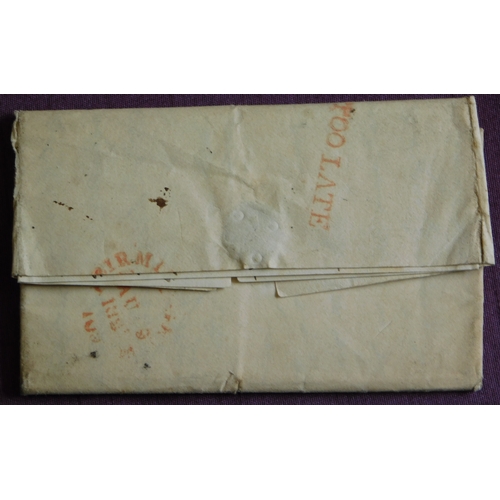 38 - Great Britain 1827 Postal History EL dated 9 Aug 1827 posted to Rugby manuscript 6 red 'Too Late' an... 