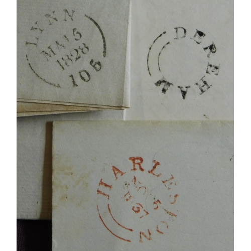 43 - Great Britain 1828-1837 Postal History EL's, three including Lynn to Wymondham, East Dereham to Wymo... 