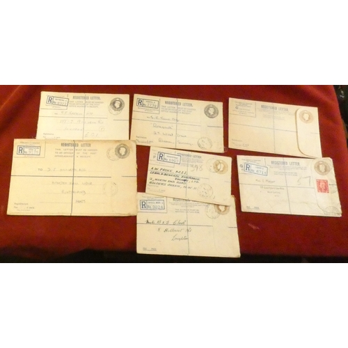 184 - Great Britain 1940-1953 prepaid registered envelopes: 51/2d unused envelope, six envelopes posted wi... 