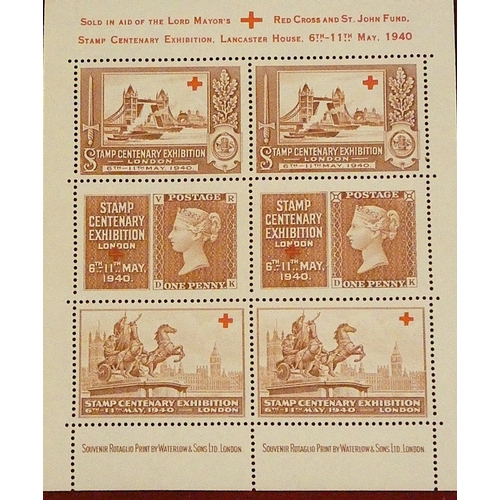 185 - GB 1940 Stamp Centenary exhibition on Perkins Bacon sheets of  fins in black, blue and Waterlow shee... 