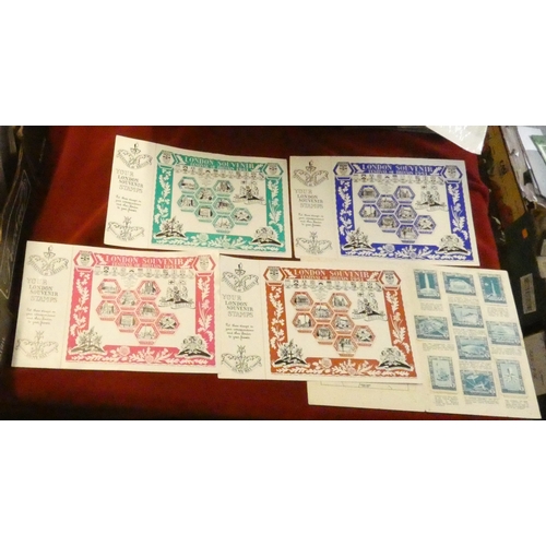 192 - Festival of Britain Cinderella stamp sheets (4), U/M stamps in 4x8 stamp sheets coloured green, blue... 