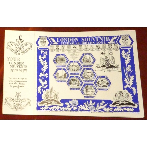 192 - Festival of Britain Cinderella stamp sheets (4), U/M stamps in 4x8 stamp sheets coloured green, blue... 