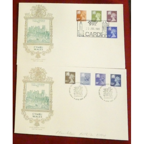 227 - Great Britain 1970-2009 regional issues - Wales, 12 neatly addressed FDCs and five presentation pack... 