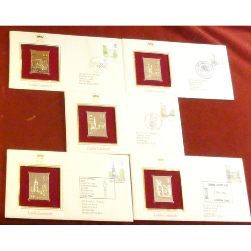 238 - GB FDCs 1980 London Landmarks set on five FDCs each with gold ingot replica of the stamp. Scarce ser... 