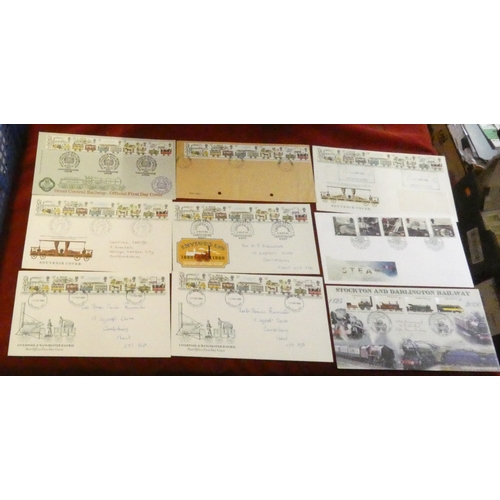 240 - Great Britain 1980-2000 Railway anniversary FDCs. Seven 150th anniversary of Liverpool/ Manchester r... 