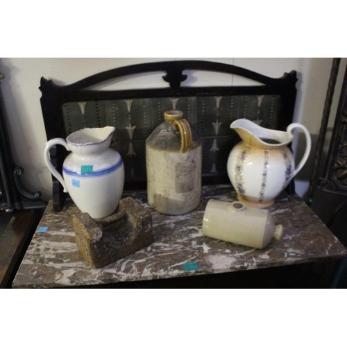 11 - 2 Victorian Porcelain Water Jugs, Bed Warmer, Ironstone Crock and a Heavy Weight