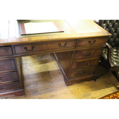 178 - Georgian Style Pedestal Writing Desk with Tooled Leather Top