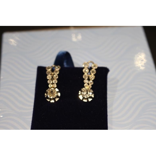 208 - Antique Platinum and Diamond Drop Earrings ( Clip On),  Very bright Diamonds