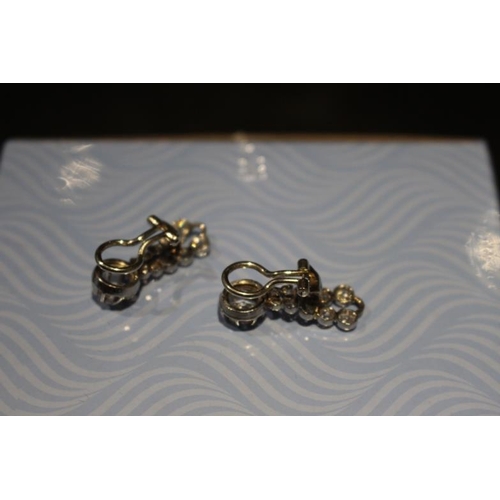 208 - Antique Platinum and Diamond Drop Earrings ( Clip On),  Very bright Diamonds