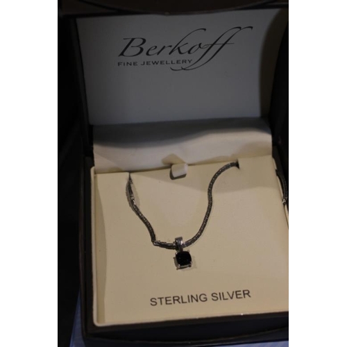 217 - Berkoff Fine Jewellery Silver Sapphire Pendant Necklace