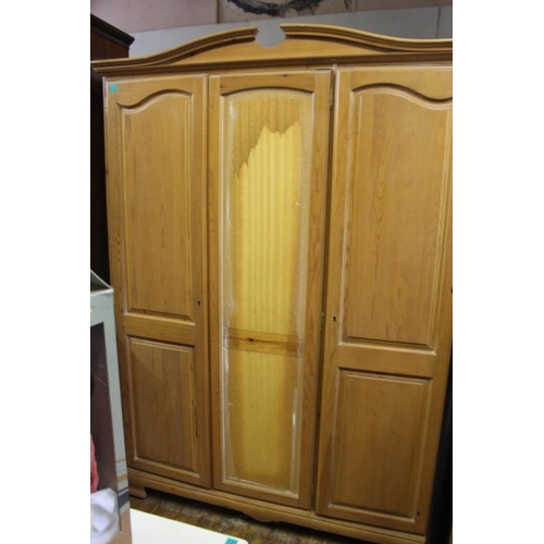 23 - 3 Door Pine Wardrobe (suitable for painting or as a Larder Cupboard)