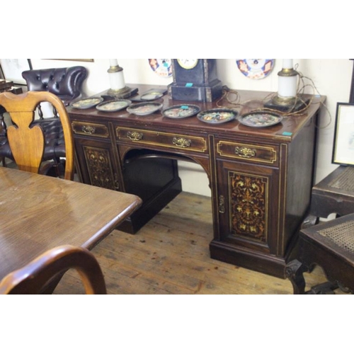 355 - Edwardian Inlaid Mahogany Pedestal Desk in the manner of Edwards and Roberst