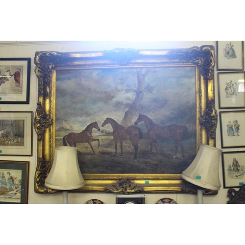 359 - Large Equestrian School Picture in a Good Decorative Gilt Frame