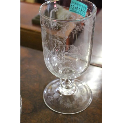 409 - Glass Punch Bowl and Cups together with Glass Plate and 4 other Bowls