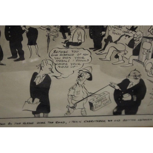 414 - A Vintage Hand-drawn Newspaper Caricature type Court House Scene (26cm x 68cm)