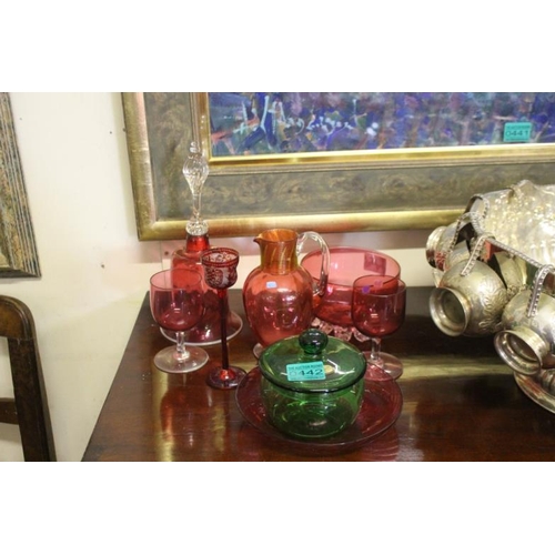 442 - Shelf of Red Glass including a Bell