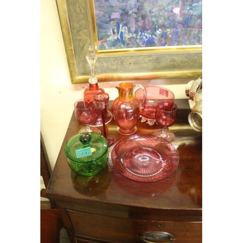 442 - Shelf of Red Glass including a Bell