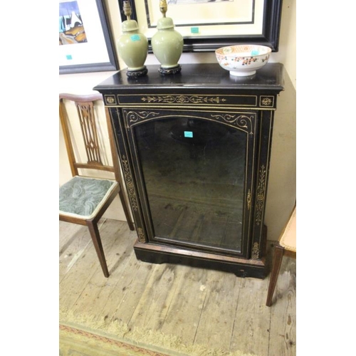 463 - Victorian Ebonised Pier Cabinet with incised Gilt decoration and brass stringing