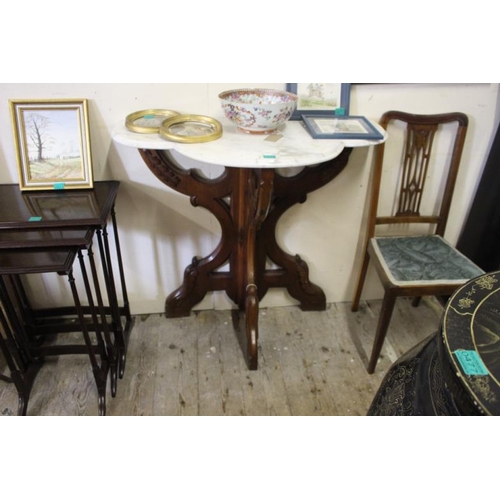 472 - Victorian Oak Marble Top Consul Table of Serpentine Form (very Pugin in its design)