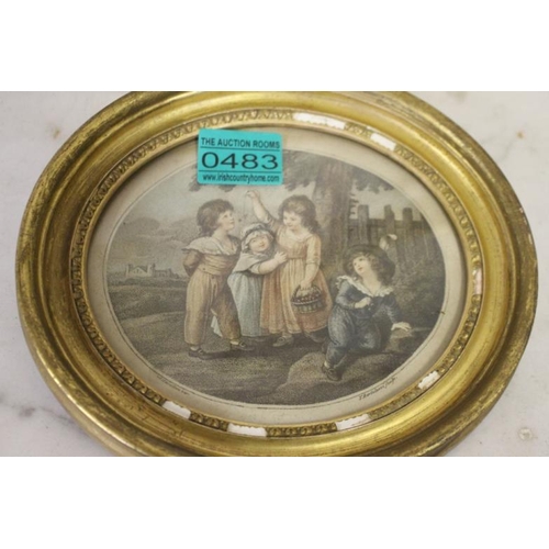 483 - Pair of Oval Gilt Framed Engravings of Children Playing