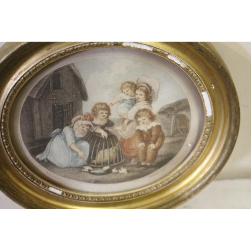 483 - Pair of Oval Gilt Framed Engravings of Children Playing